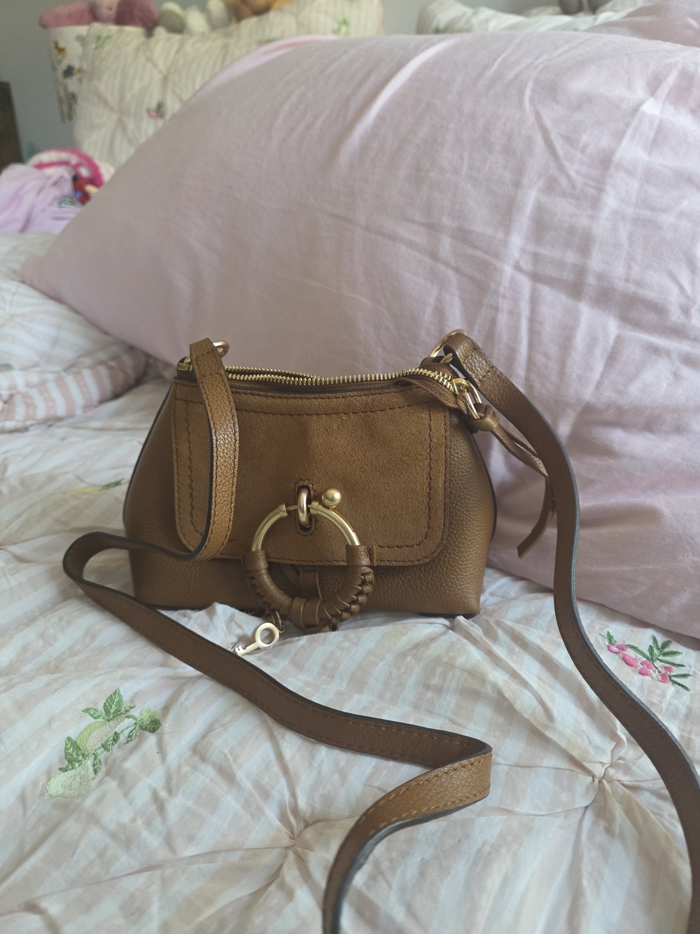 See By Chloe Tan Leather Crossbody with Gold Ring Detail